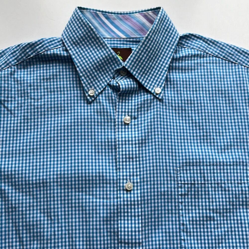 TailorByrd Gingham Short Sleeve Button Down Mens Large